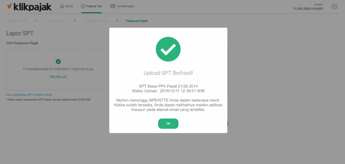 upload spt berhasil