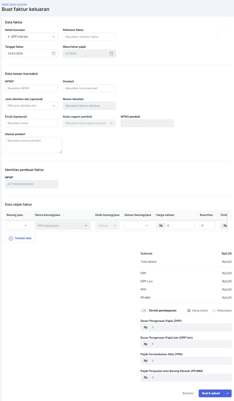 Upload Faktur Keluaran