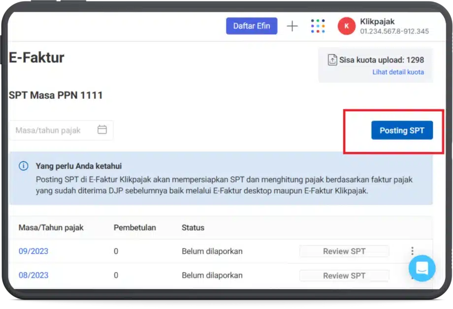 Cara Lapor Faktur Pajak Digunggung 1