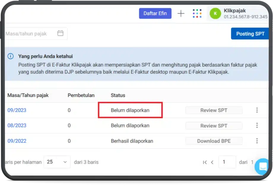 Cara Lapor Faktur Pajak Digunggung 3