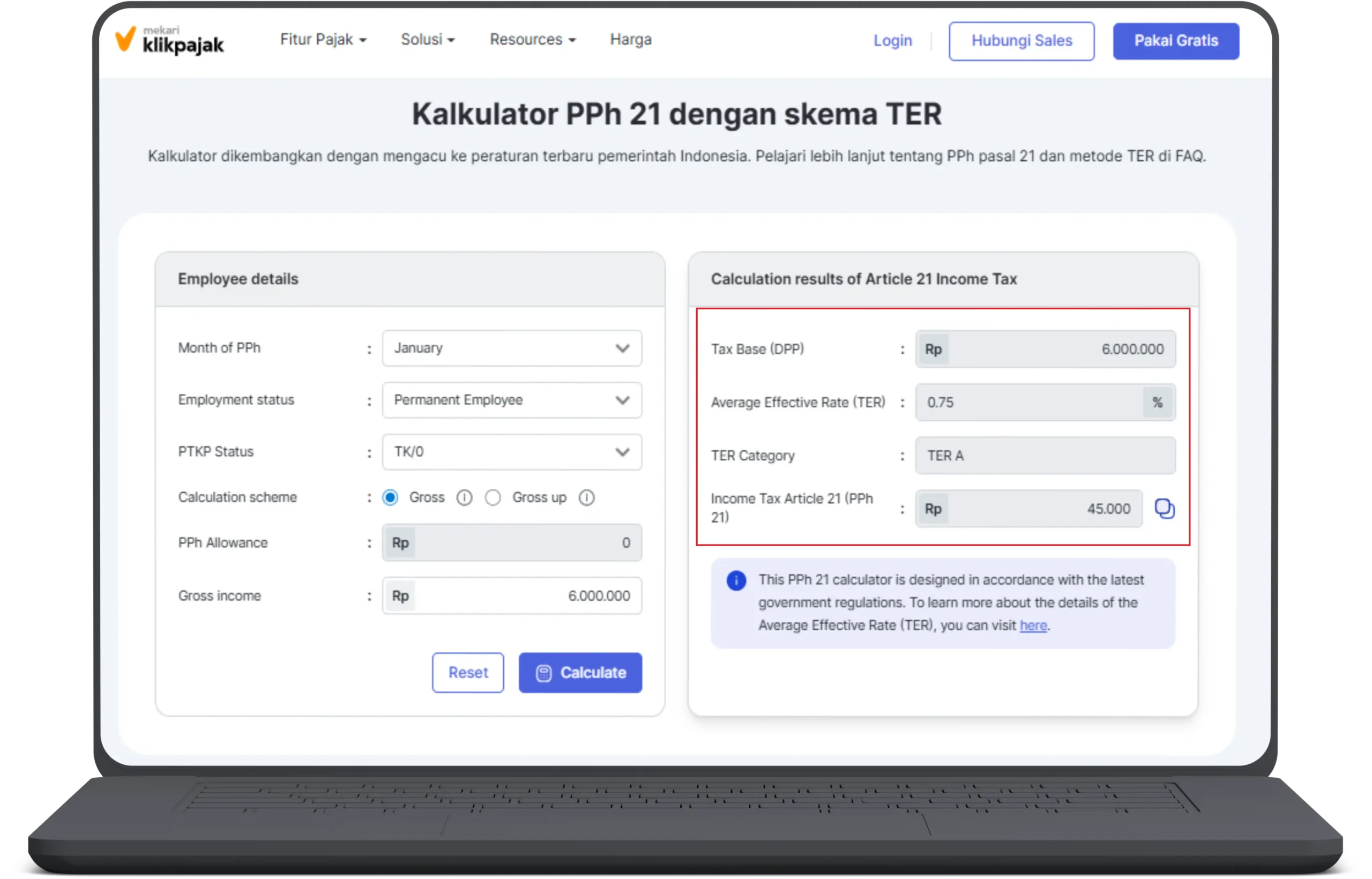 Kalkulator PPh 21 TER Karyawan