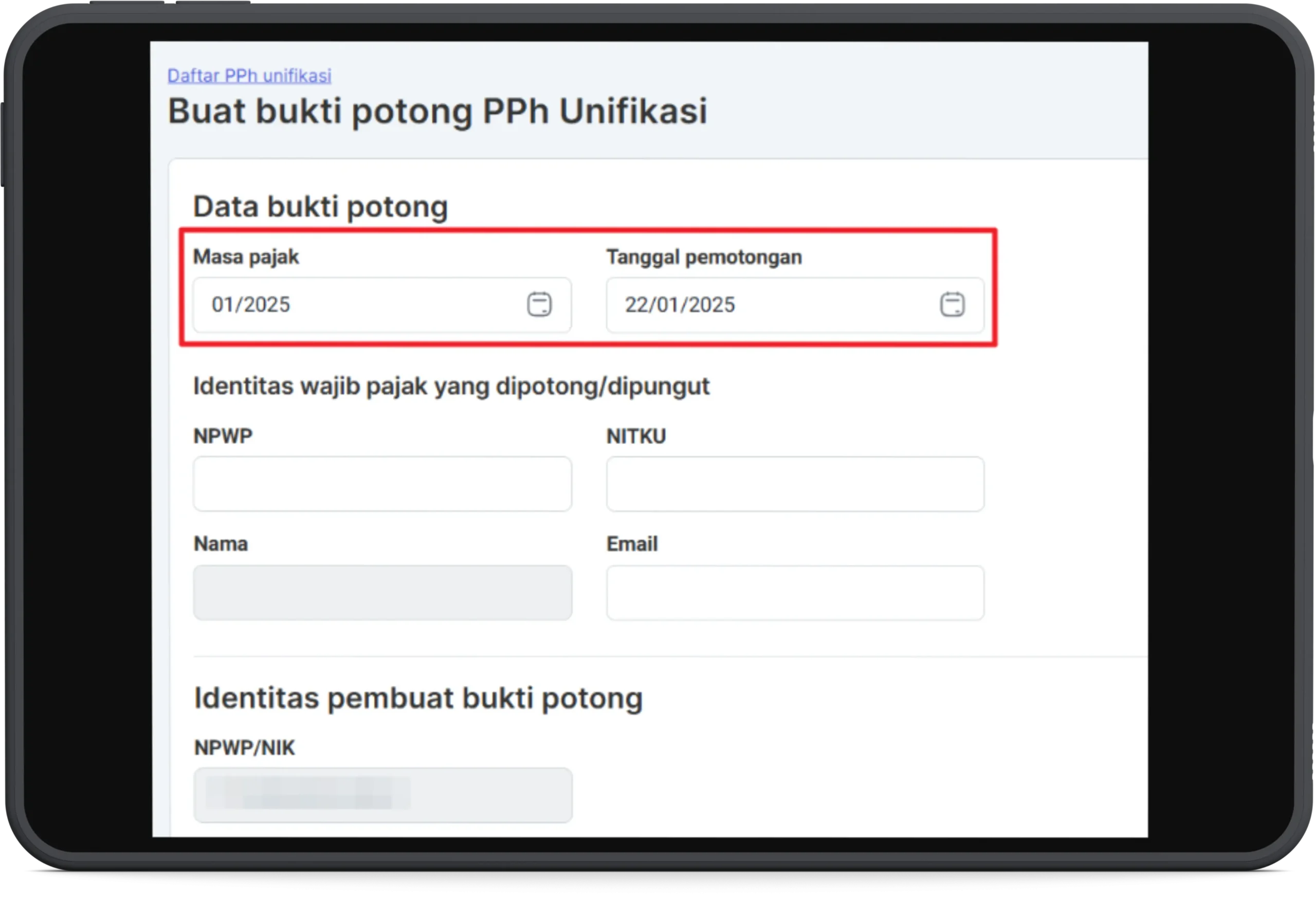 Buat bukti potong pph unifikasi 2