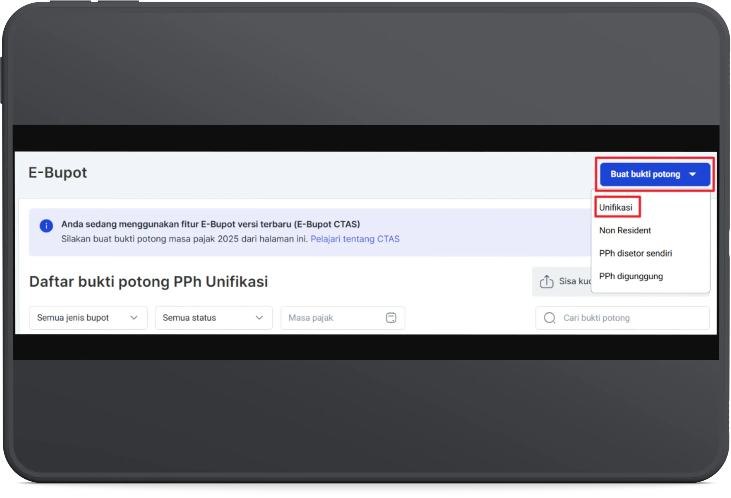 Buat bukti potong pph unifikasi