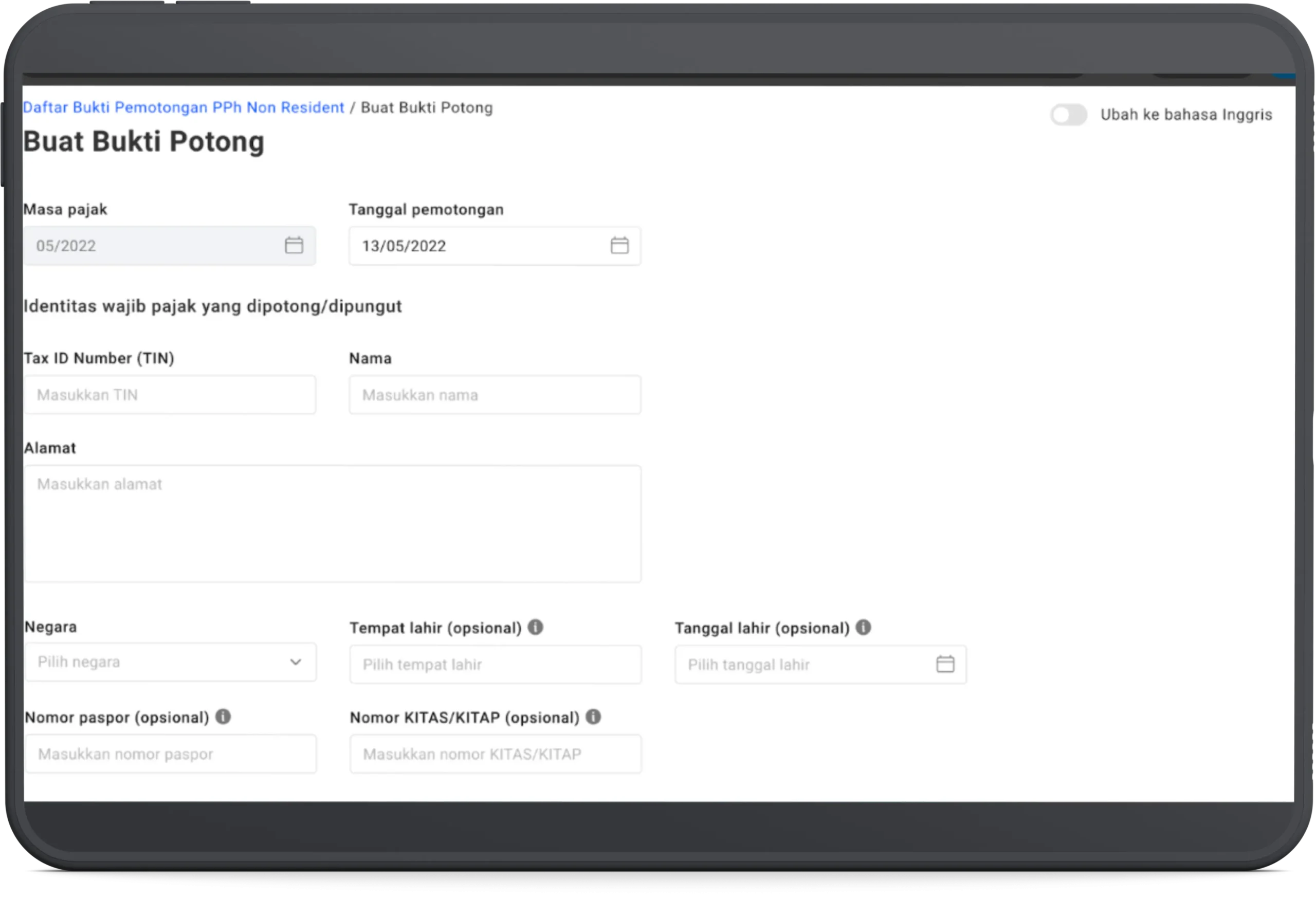 Cara buat ebupot non resident pph 26 a