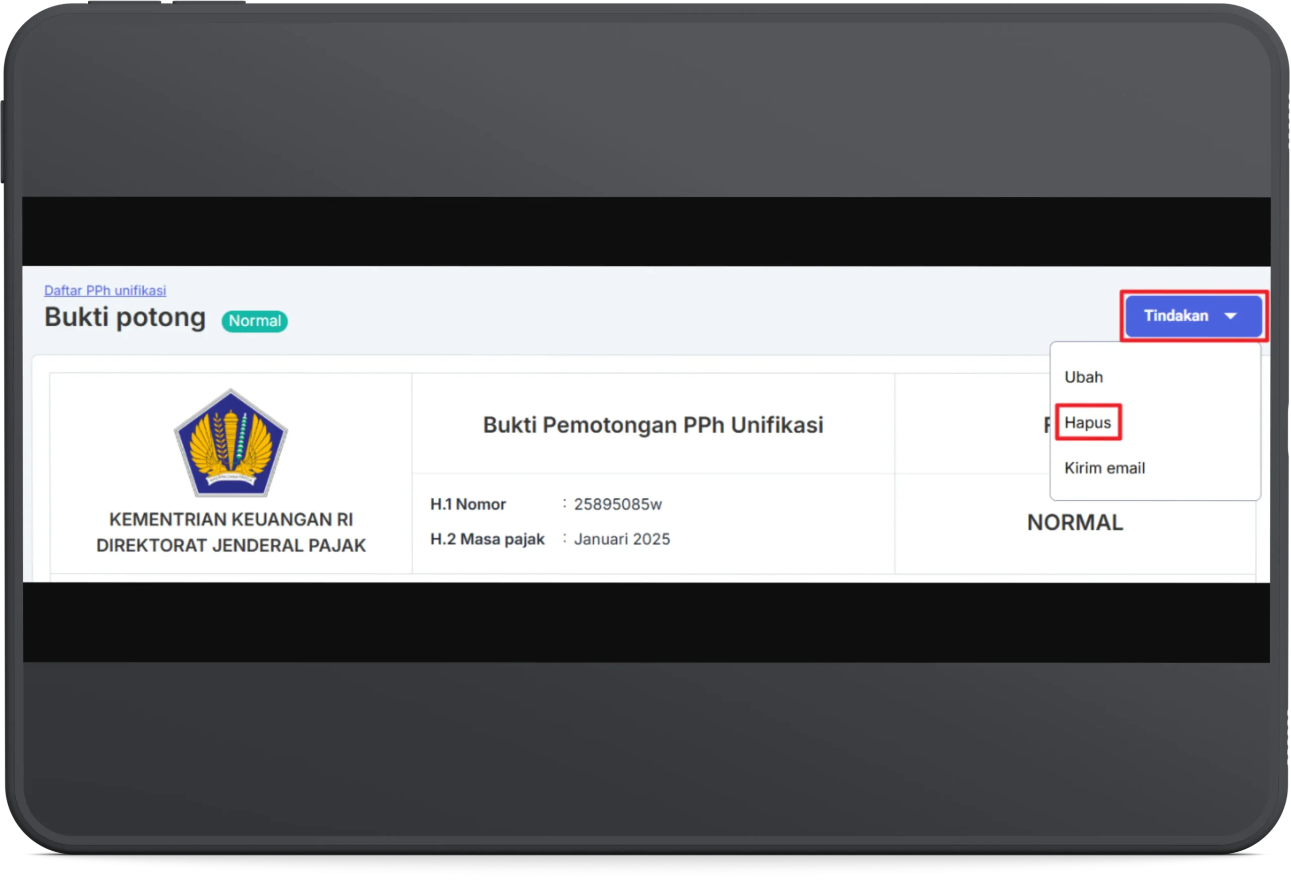 Cara hapus ebupot unifikasi 1