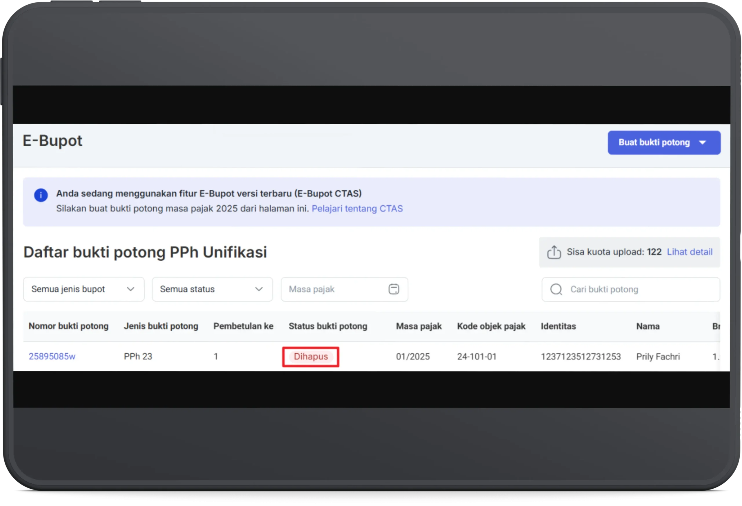 Cara hapus ebupot unifikasi 3