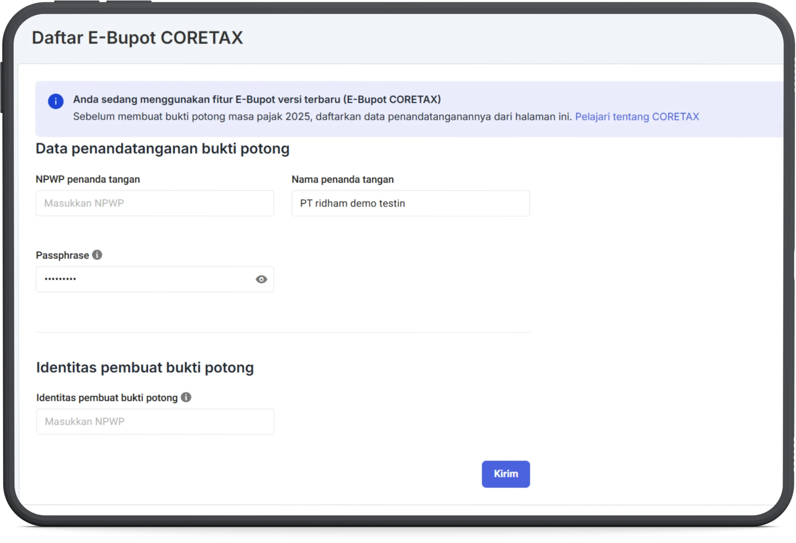 Daftar E-Bupot Coretax