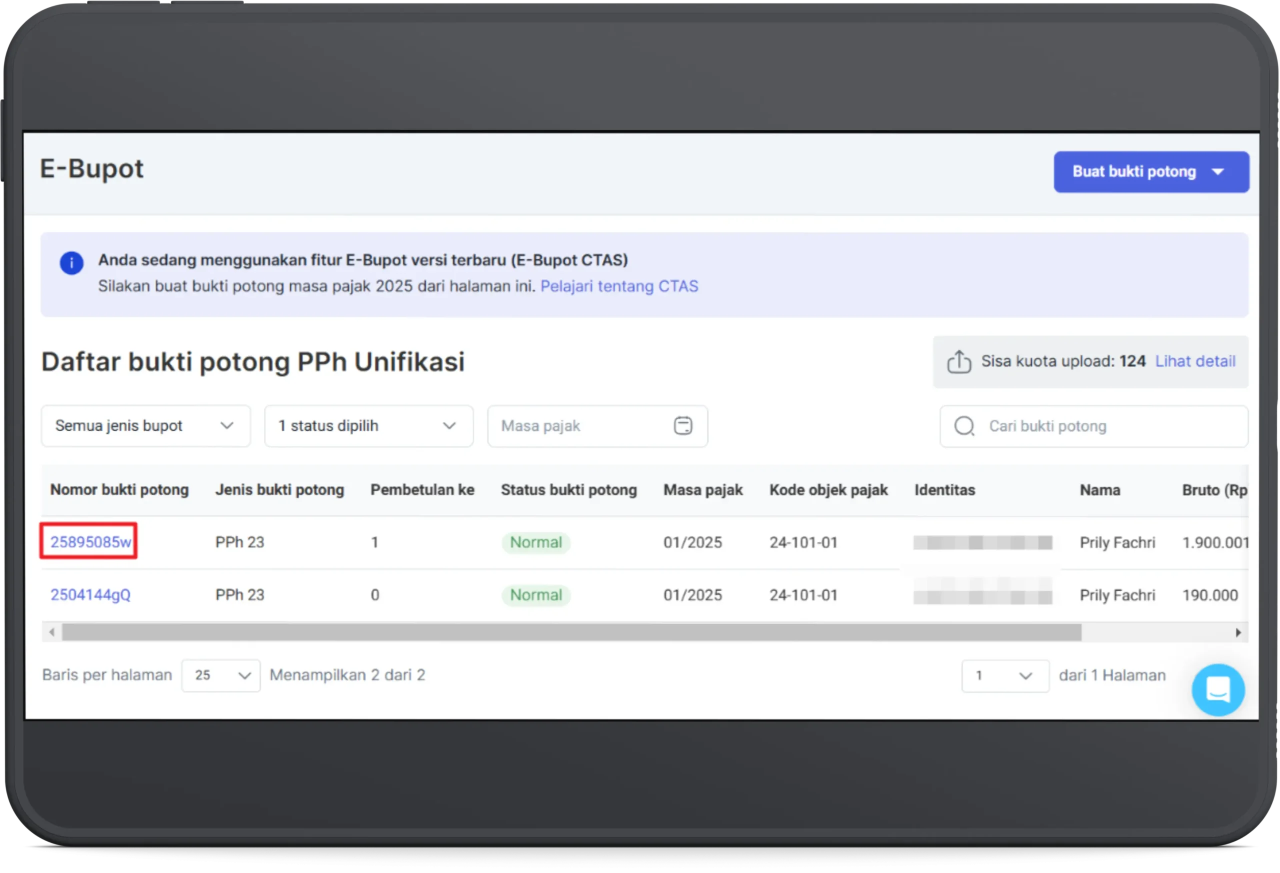 Lihat detail ebupot unifikasi 1