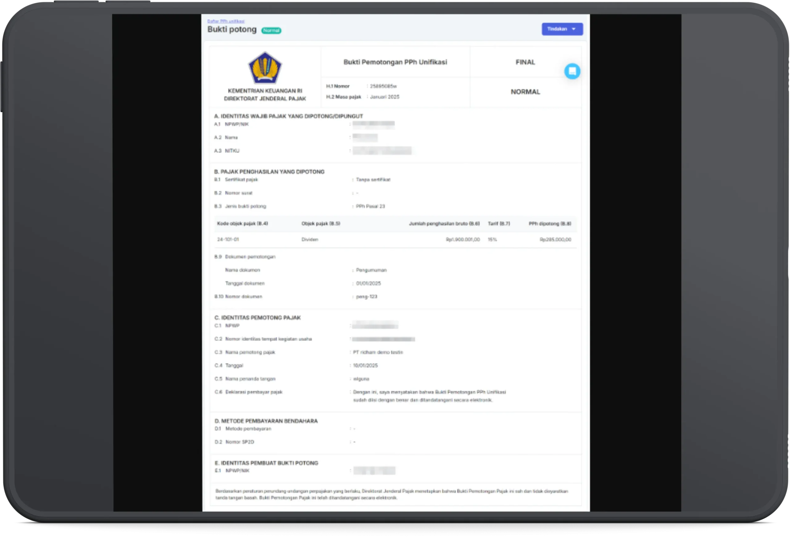 Lihat detail ebupot unifikasi 2