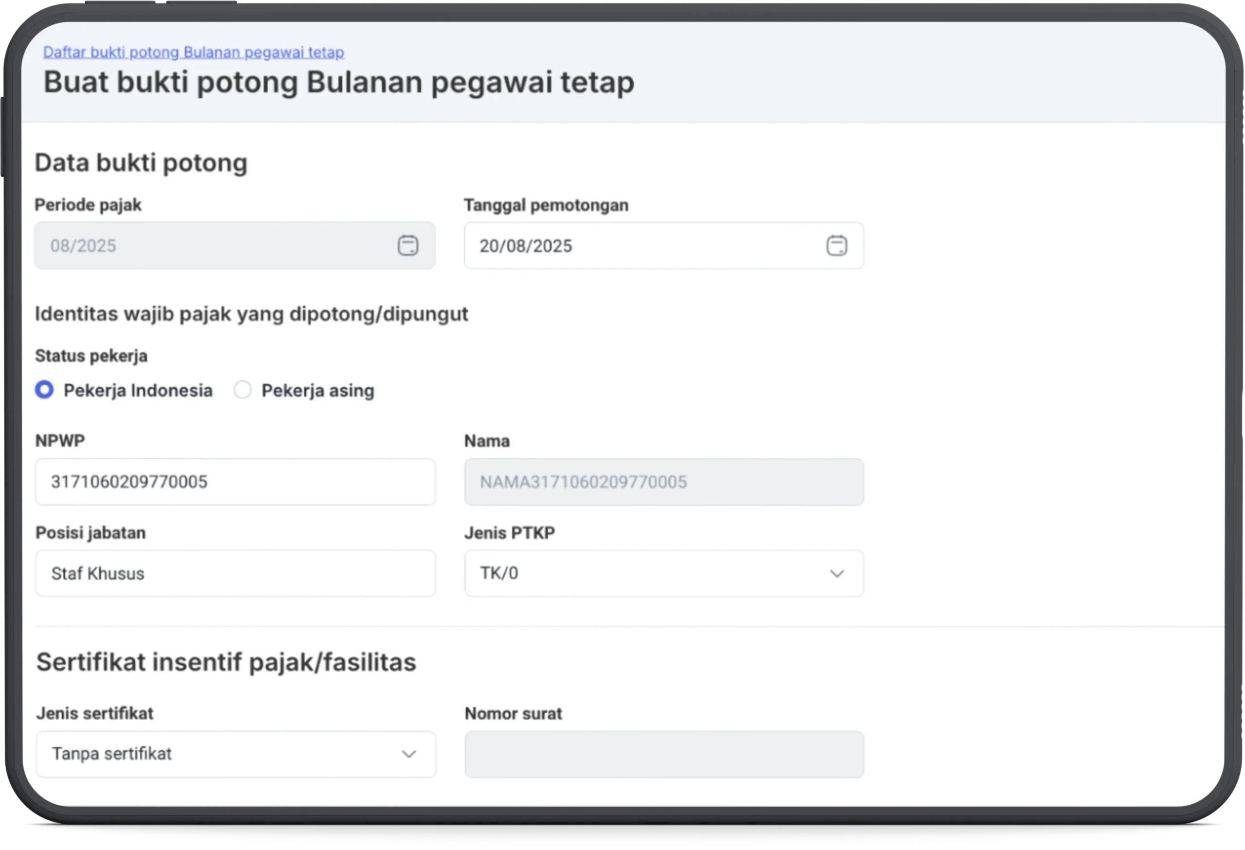 Cara Membuat Bukti Potong PPh 21 Karyawan Tetap a