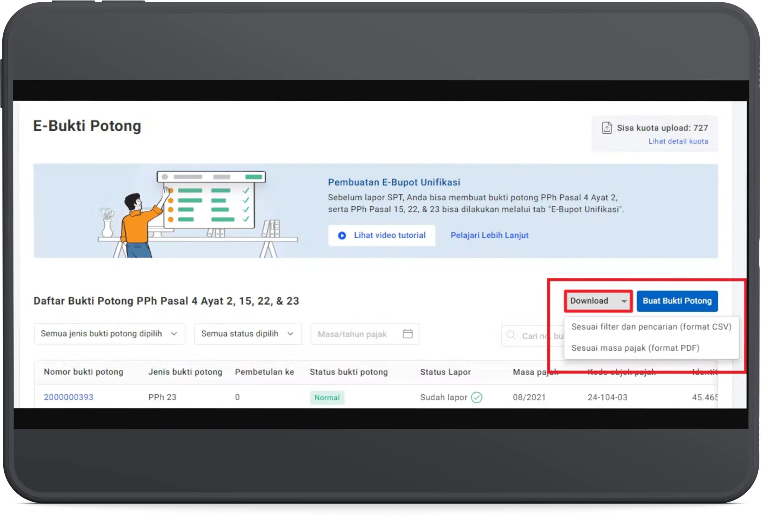 Cara donwload ebupot pph unifikasi
